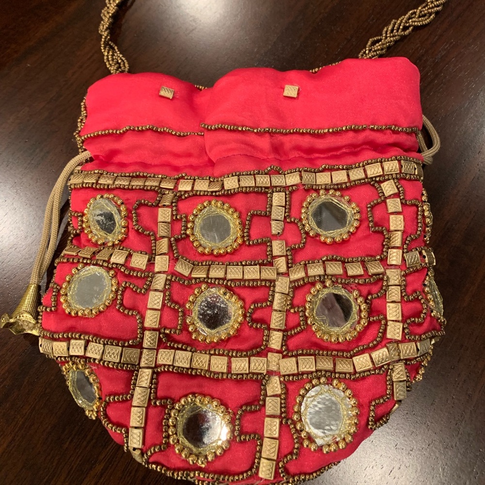 Beautiful mirror & bead embellished pouch bag. New